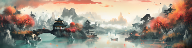 红色火烧云秋季枫树山水风景画,插画/手绘图,插画/手绘图库,插画/手绘图下载,插画/手绘